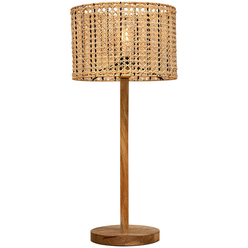 Деревянная настольная лампа с абажуром из ротанга Tamari Wicker Table Lamp