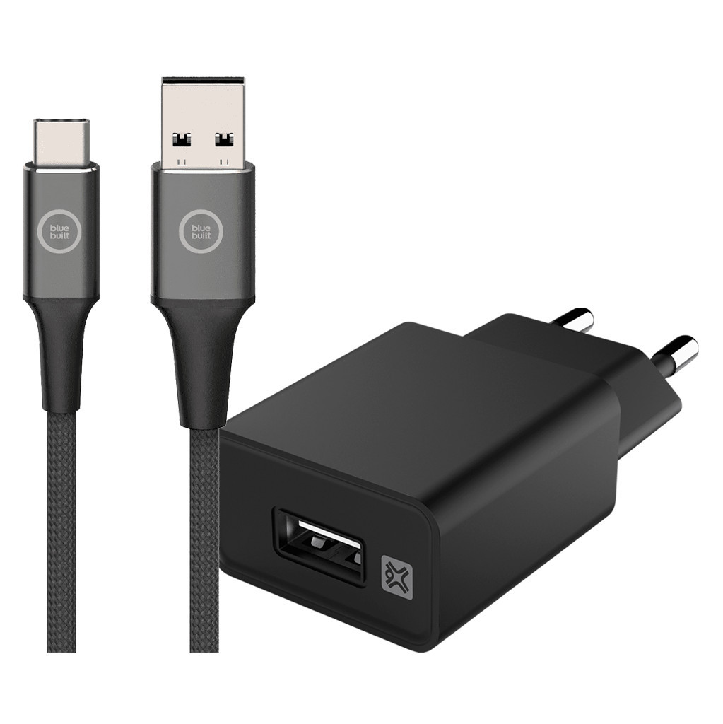 XtremeMac Oplader 12W Zwart + Usb C Kabel 1m Nylon Zwart