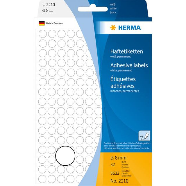 Etiket HERMA 2210 rond 8mm wit 5632stuks