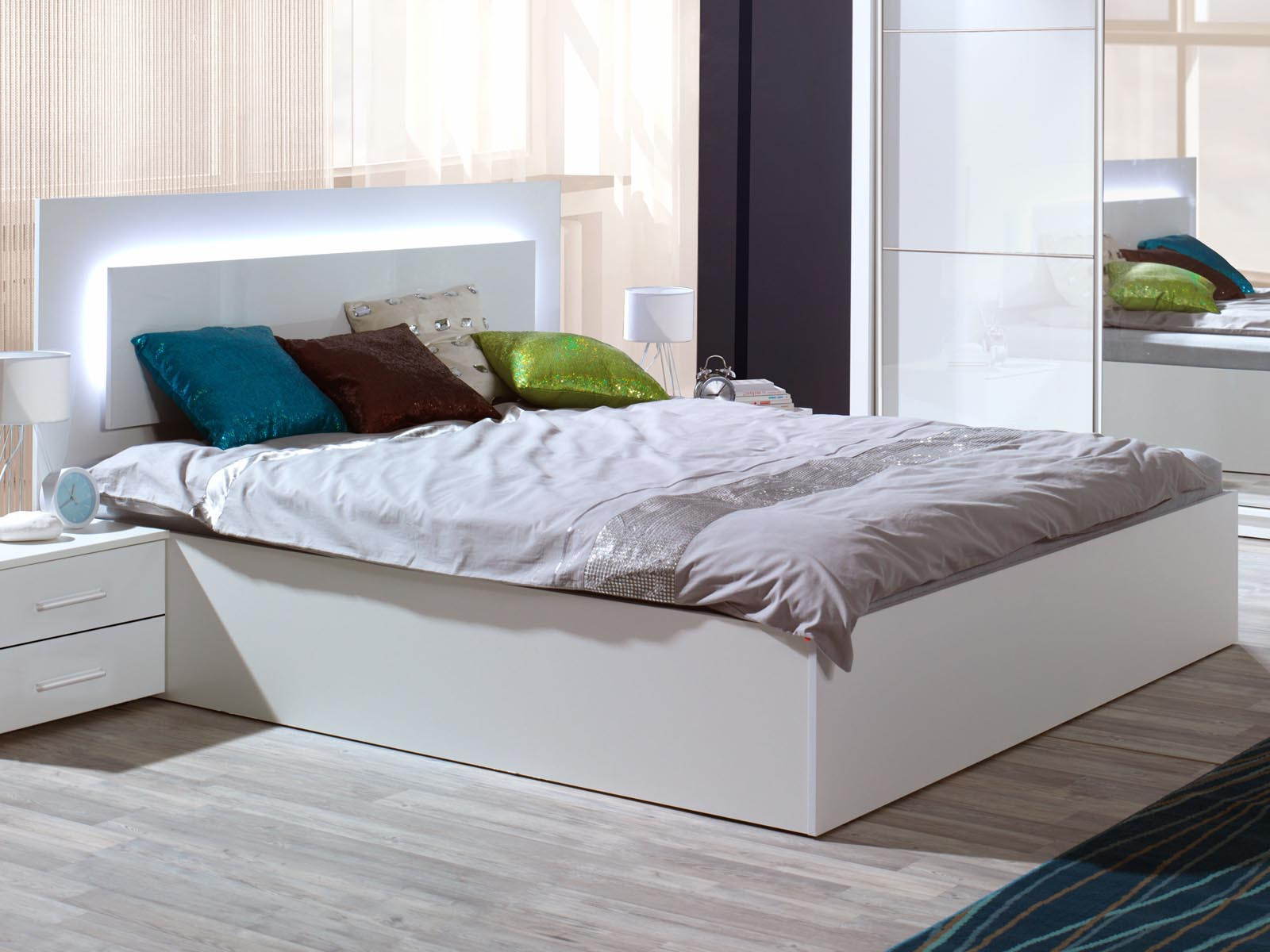 Tweepersoonsbed SIELLA 160x200 cm hoogglans wit/alpine wit