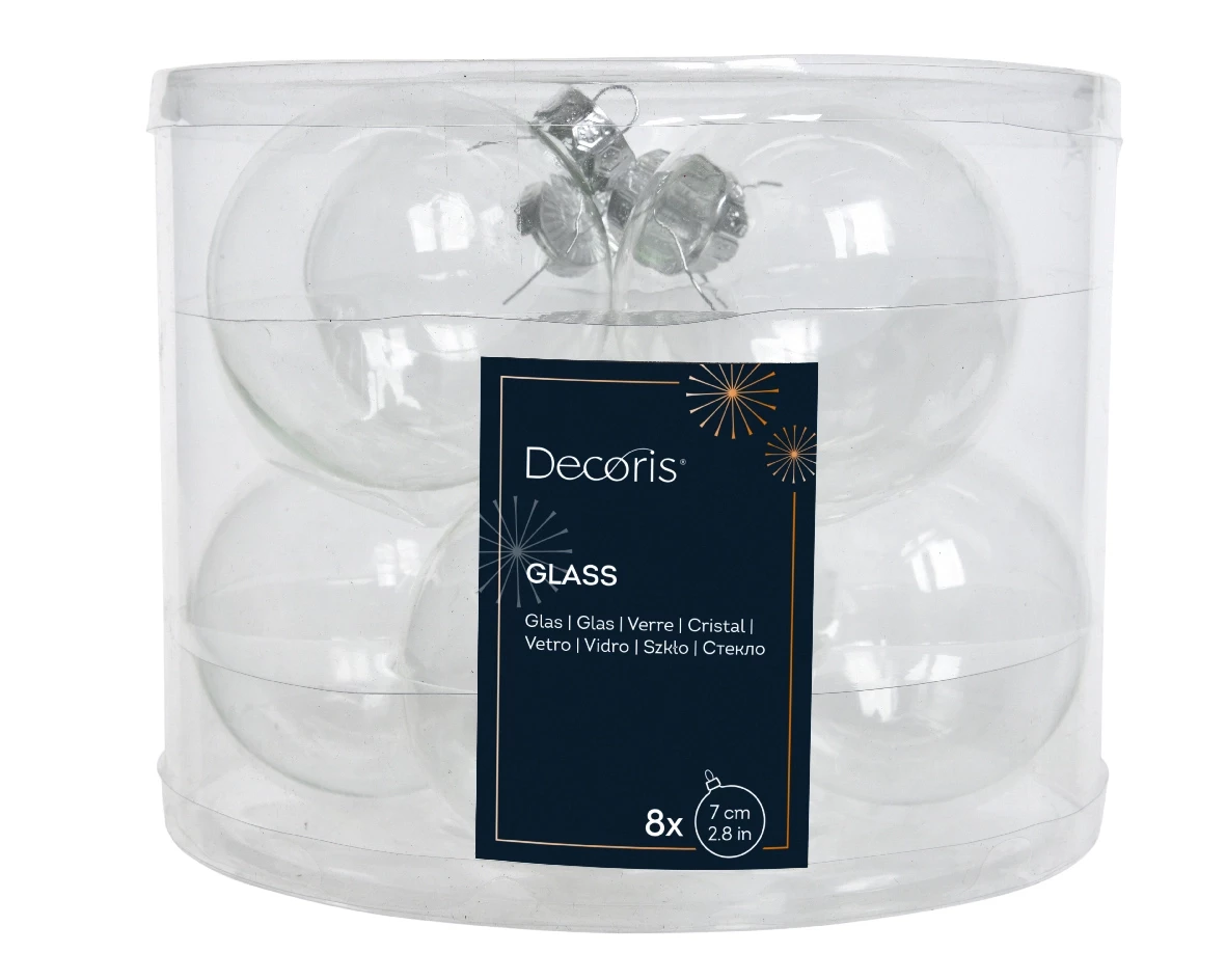 Decoris kerstballen glas 8st transparant 7cm