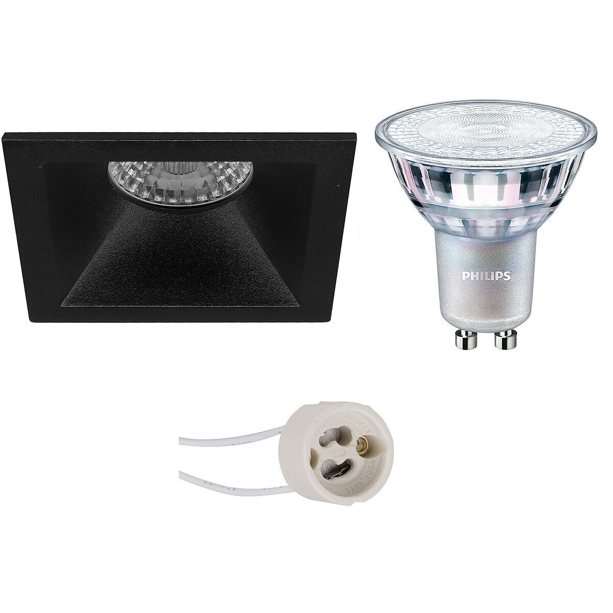 LED Spot Set - Pragmi Pollon Pro - GU10 Fitting - Inbouw Vierkant - Mat Zwart - Verdiept - 82mm - Philips - MASTER 927 36D VLE - 3.7W - Warm Wit 2200K-2700K - DimTone Dimbaar