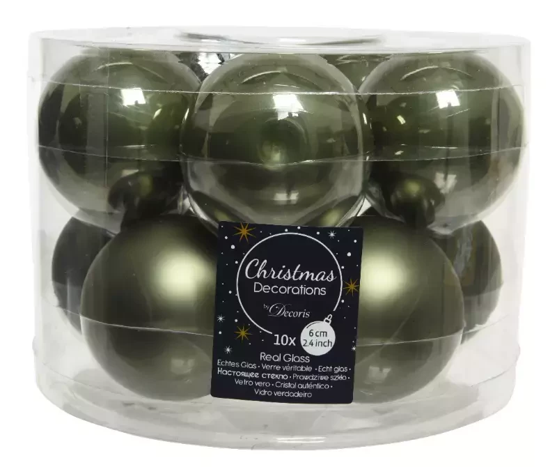 Decoris kerstballen glas 10st mos groen 6cm