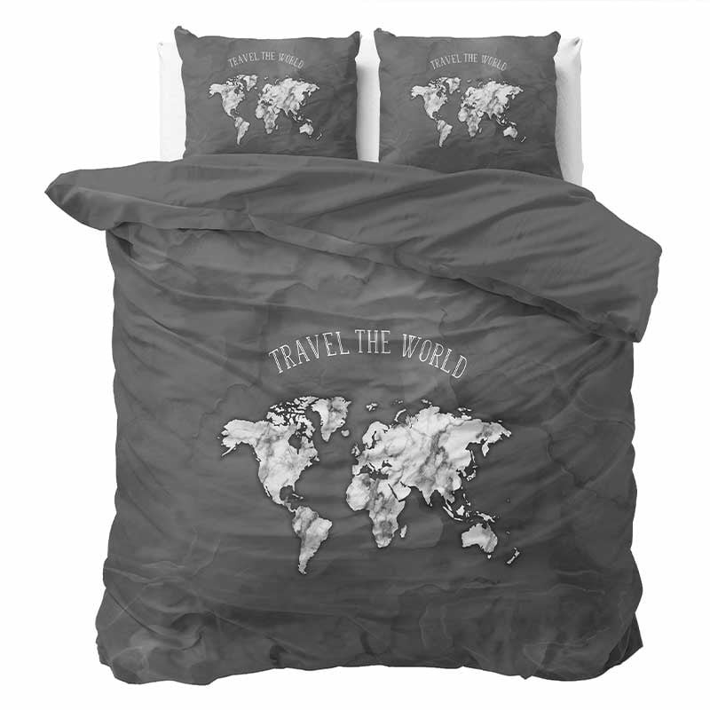 Dekbedovertrek Marble World Antraciet - Lits-Jumeaux (240x220 cm) - Grijs & Antraciet Katoen - Dessin: Patroon - Pure - Dekbed-Discounter.nl