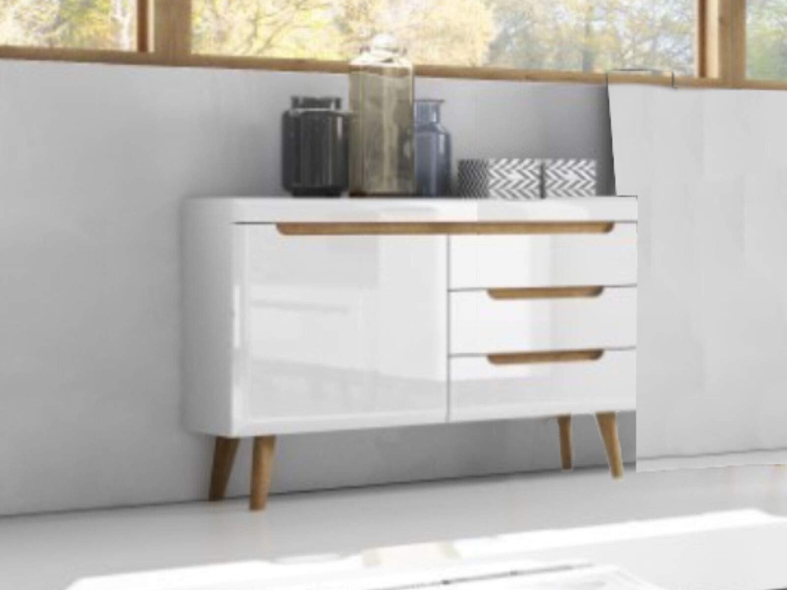 Dressoir NORDO 1 deur 3 lades wit/hoogglans wit