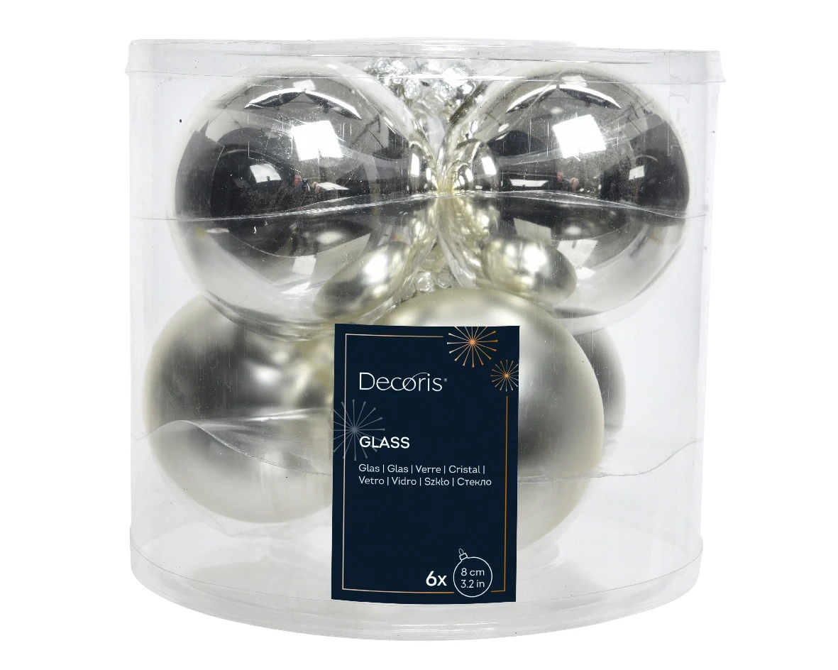 Decoris kerstballen Glas 6st zilver 8cm