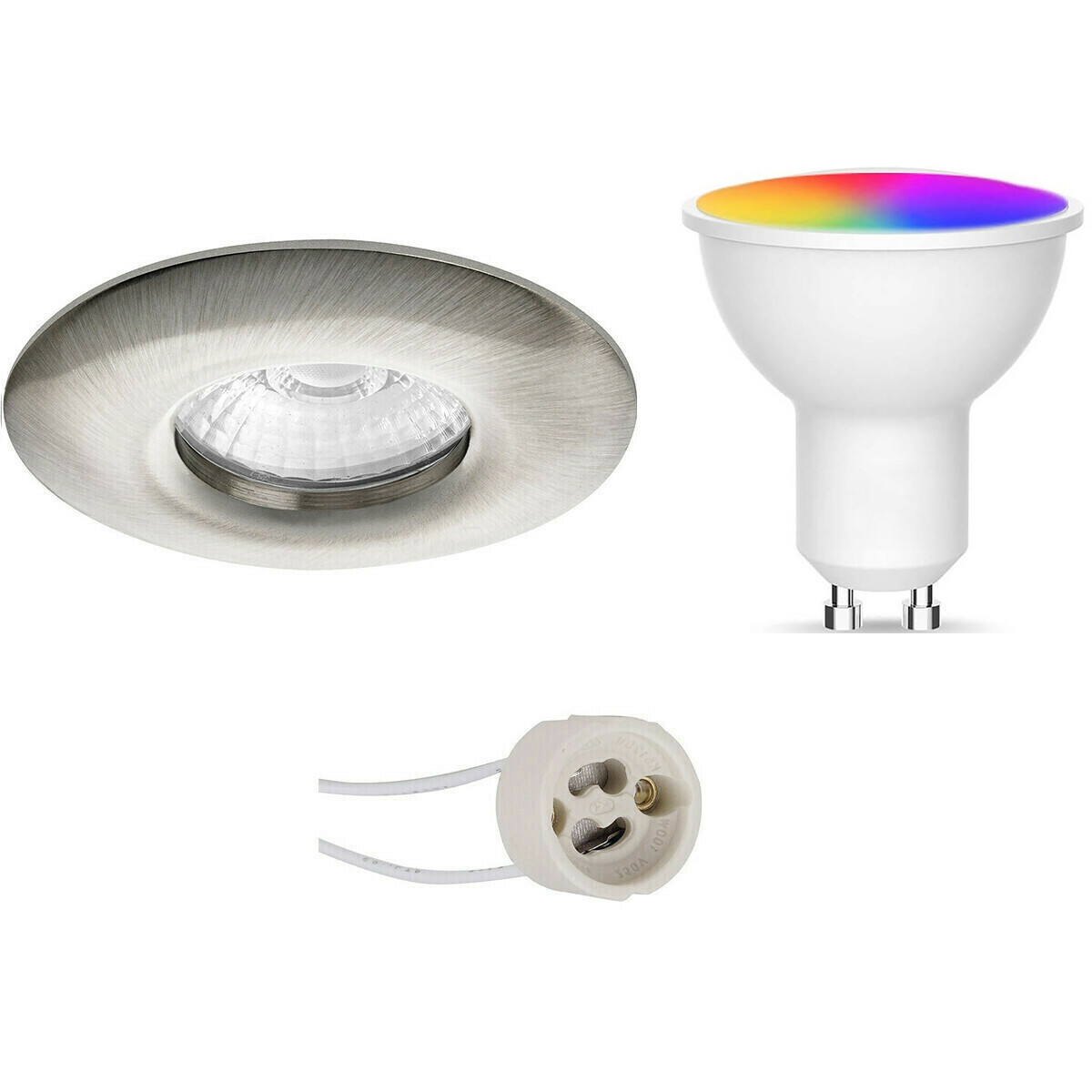 LED Spot Set GU10 - Facto - Smart LED - Wifi LED - Slimme LED - 5W - RGB+CCT - Aanpasbare Kleur - Dimbaar - Pragmi Luno Pro - Waterdicht IP65 - Inbouw Rond - Mat Nikkel - Ø82mm