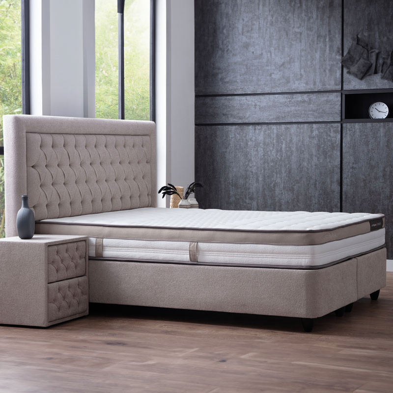 2-Persoons Boxspring Met Opbergruimte Oxybedd - Beige - Beige 160x200 cm - Pocketveringen - Inclusief Topper - Dekbed-Discounter.nl