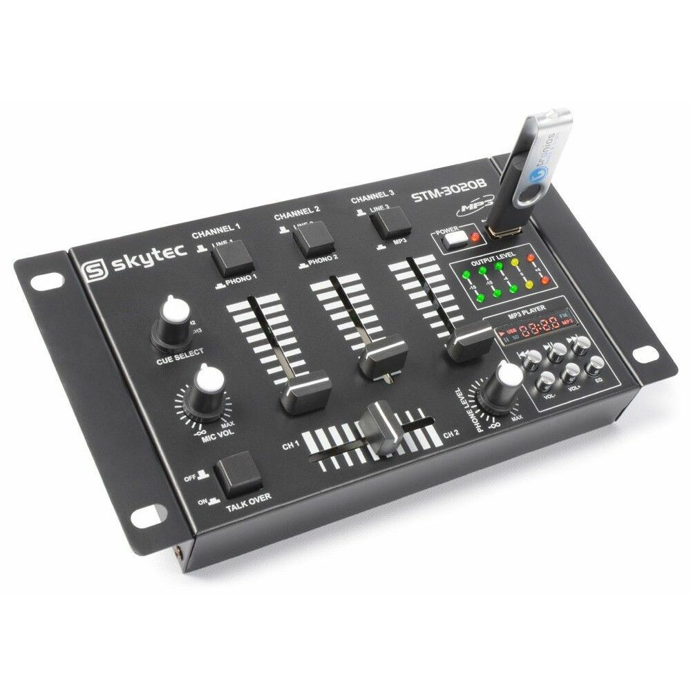 Retourdeal - SkyTec STM-3020 4-Kanaals mengpaneel met USB MP3 - Zwart