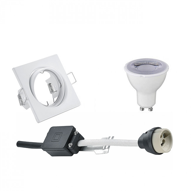 LED Spot Set - Trion - GU10 Fitting - Dimbaar - Inbouw Vierkant - Mat Wit - 6W - Warm Wit 3000K - Kantelbaar 80mm