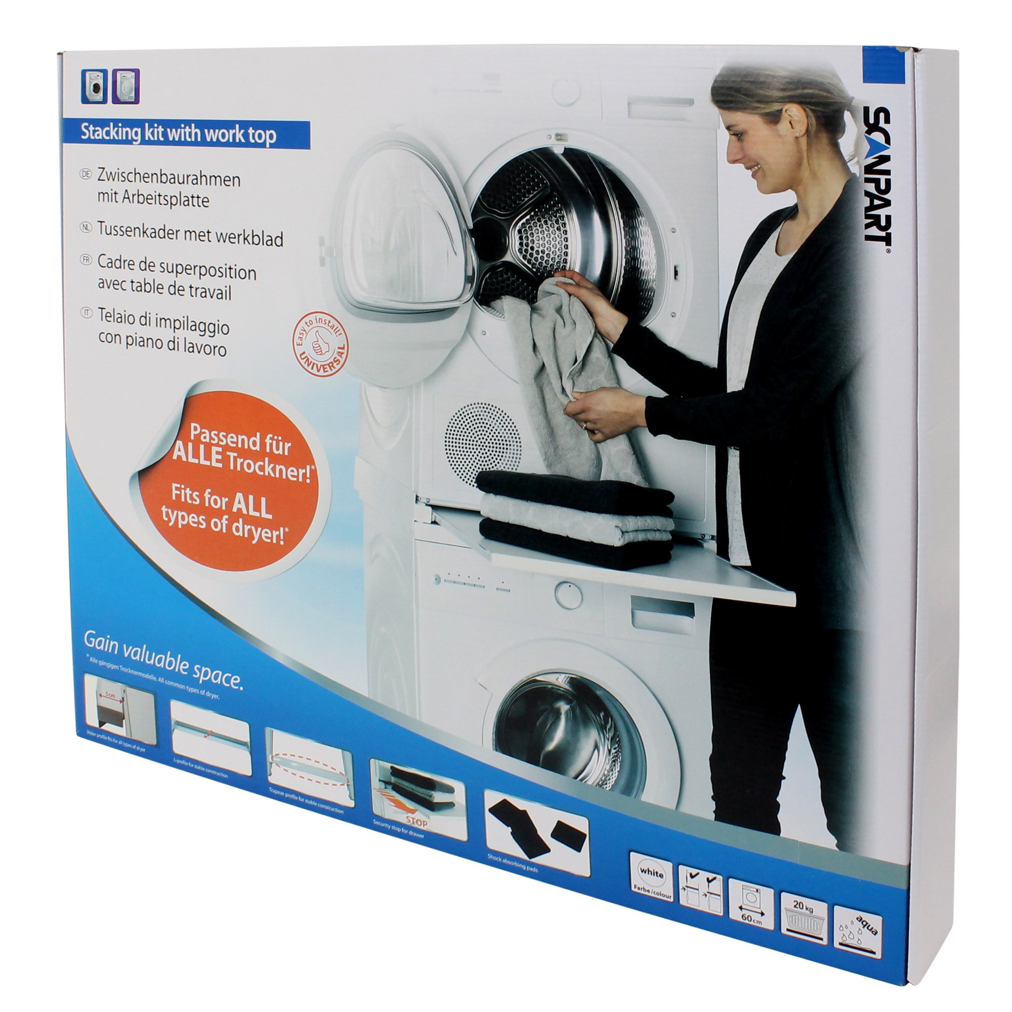 Scanpart tussenkader voor wasmachine en droger met werkblad extra sterk Droger accessoire