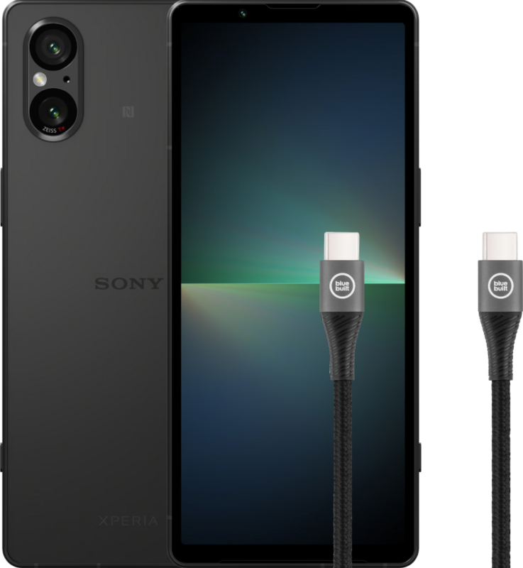 Sony Xperia 5V 128GB Zwart 5G + BlueBuilt Usb C Kabel 1,5m Nylon Zwart