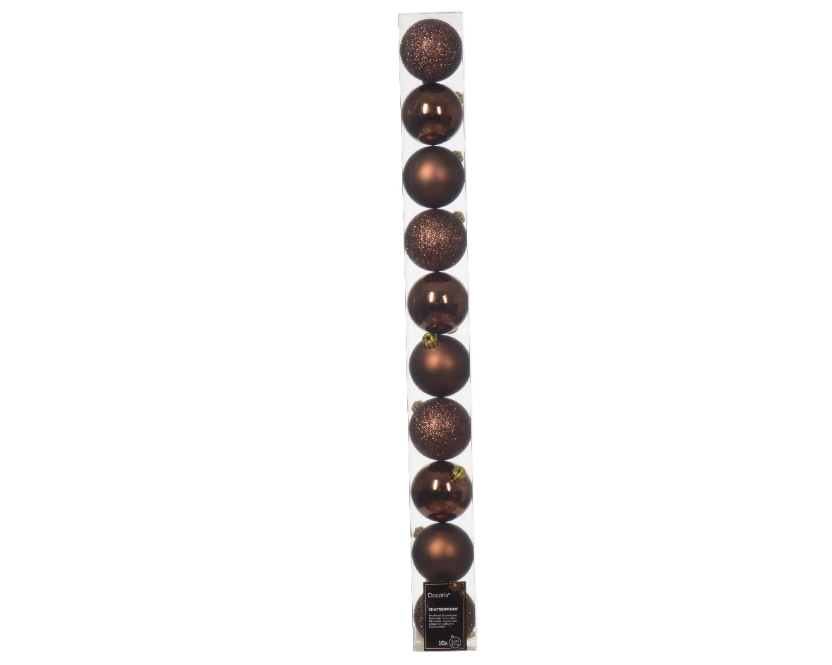 Decoris kerstballen set plastic 10st espresso 6cm