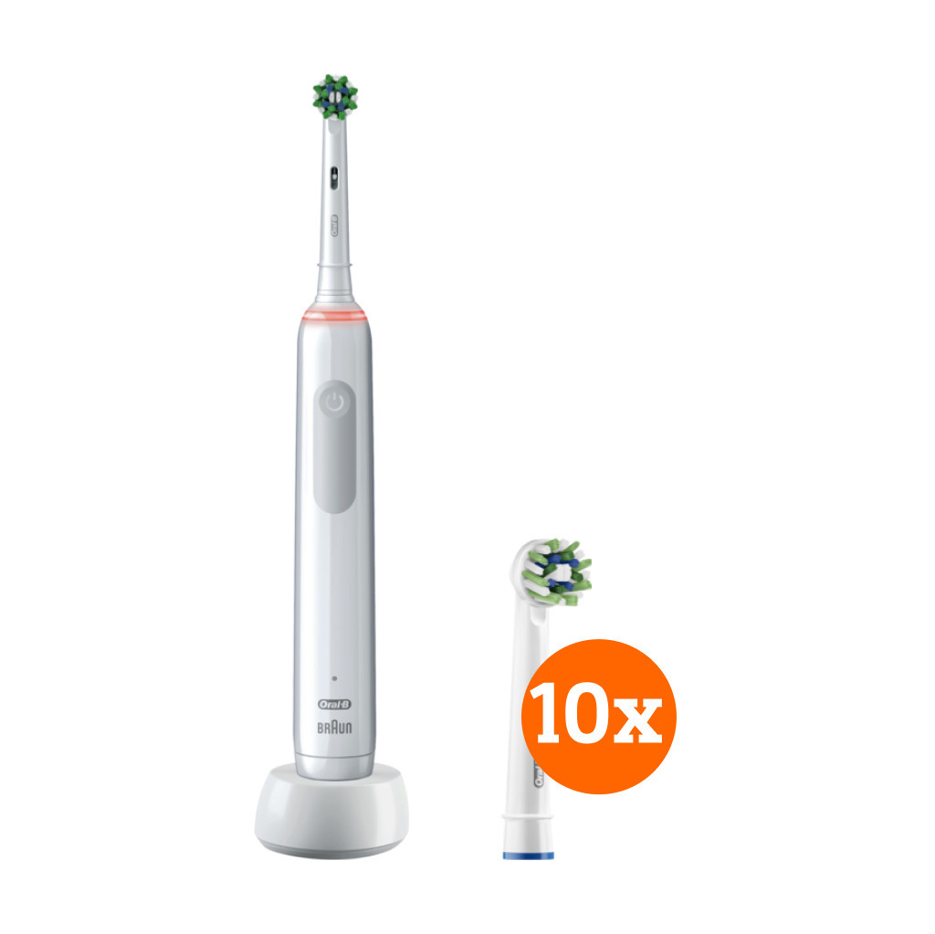 Oral-B Pro 3 3000 Wit + CrossAction opzetborstels (10 stuks)