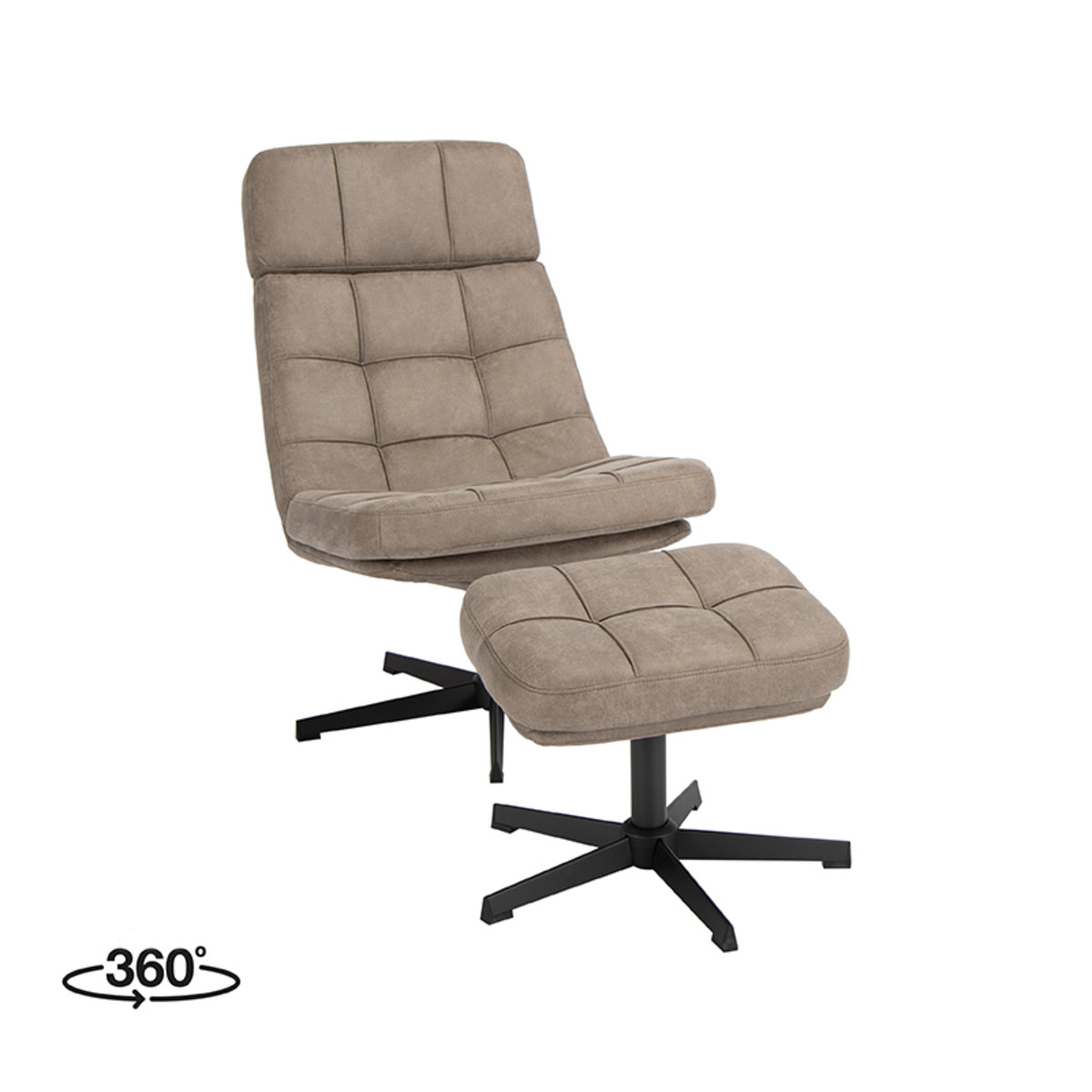 LABEL51 Fauteuil Alvar - Taupe - Boucle - Incl. Hocker