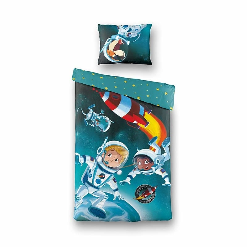 Dekbedovertrek De Kleine Astronaut Hello Eart - (x cm) - Meerkleurig Katoen - Dessin: Sterren - Divers - Dekbed-Discounter.nl