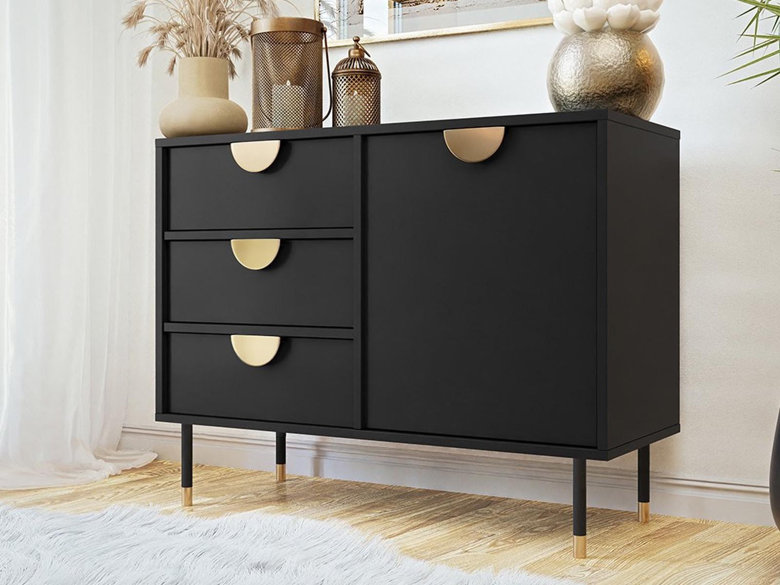 Commode VINICA 1 deur 3 lades zwart