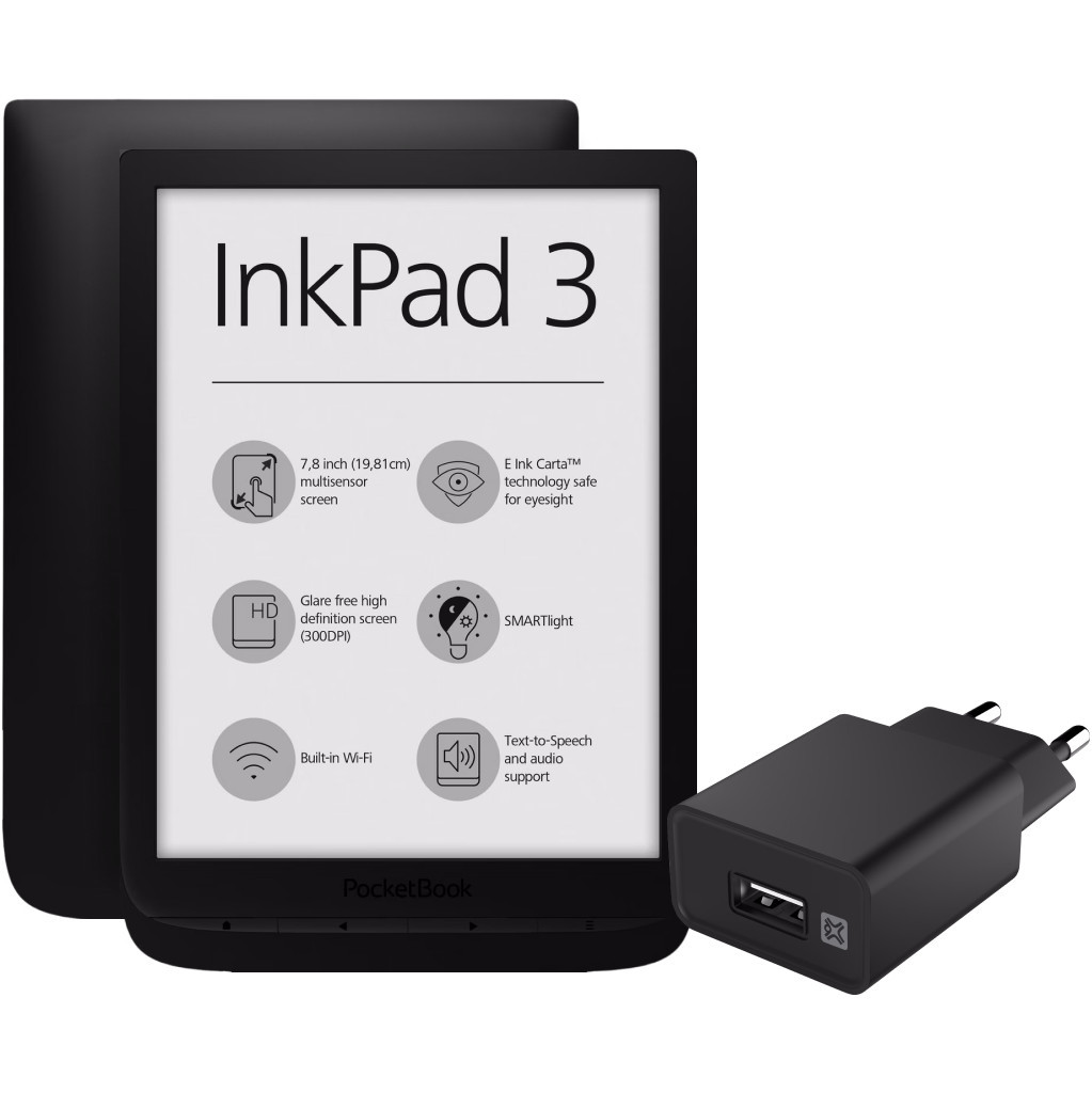 Pocketbook Inkpad 3 + XtremeMac Oplader met Usb A Poort 12W Zwart