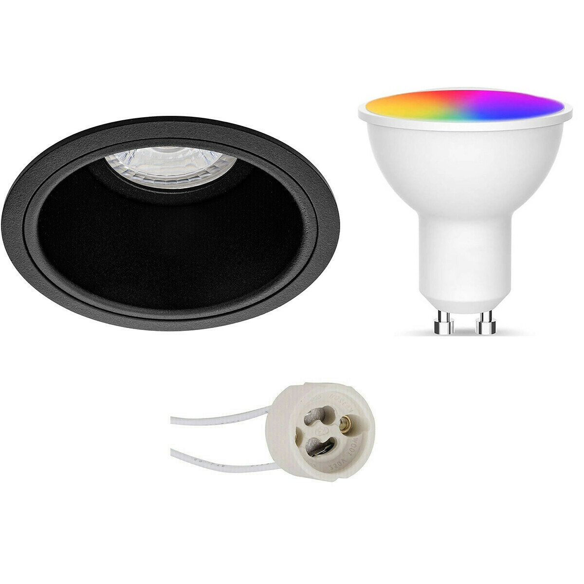 LED Spot Set GU10 - Facto - Smart LED - Wifi LED - Slimme LED - 5W - RGB+CCT - Aanpasbare Kleur - Dimbaar - Pragmi Minko Pro - Inbouw Rond - Mat Zwart - Verdiept - Ø90mm