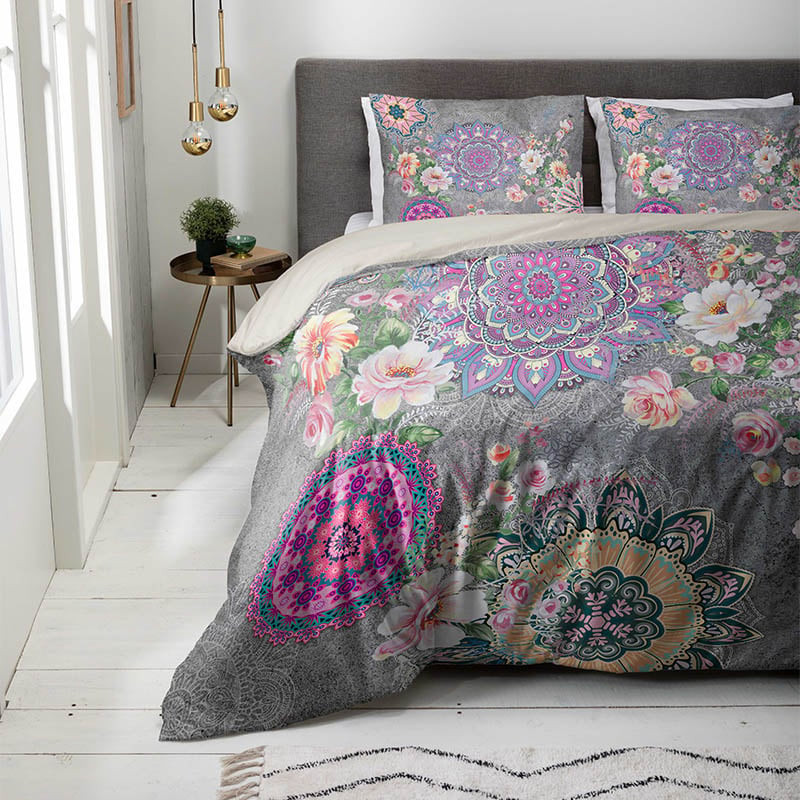 Dekbedovertrek Playful Paradise - Lits-Jumeaux (240x220 cm) - Meerkleurig Polyester-katoen - Dessin: Bloemen, Natuur - Luna Bedding -