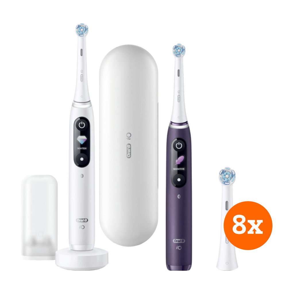 Oral-B iO - 8n Wit en Paars Duo Pack + iO Ultimate Clean opzetborstels (8 stuks)