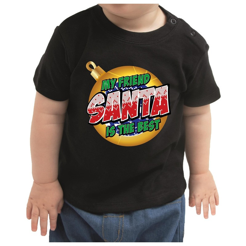 Kerstshirt my friend Santa is the best zwart baby jongen/meisje