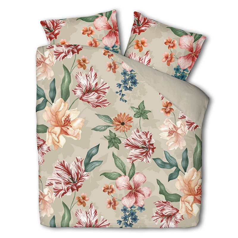 Dekbedovertrek Flower Happiness - Lits-Jumeaux (240x220 cm) - & Beige Polyester-katoen - Dessin: Bloemen, Natuur - Fresh and Co -