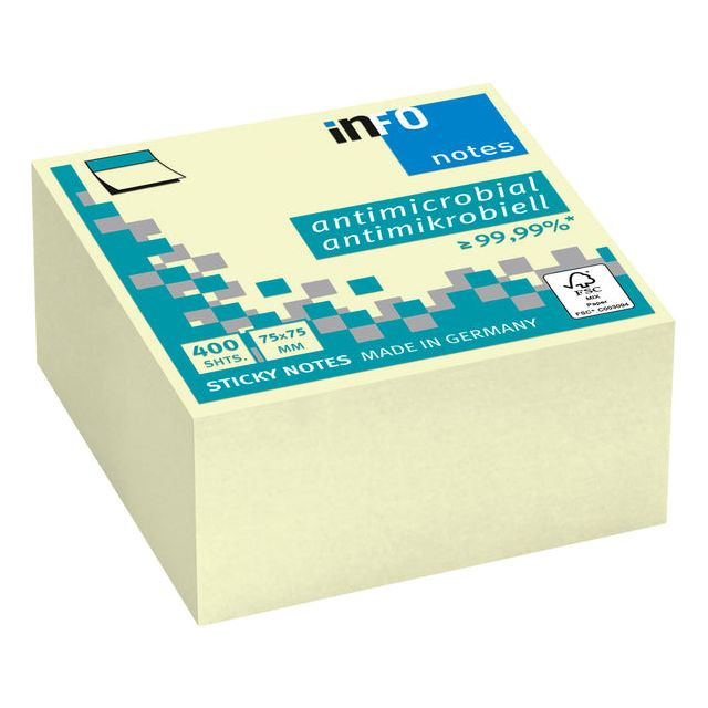 Memoblok info notes antimicrob 75x75mm 400v geel