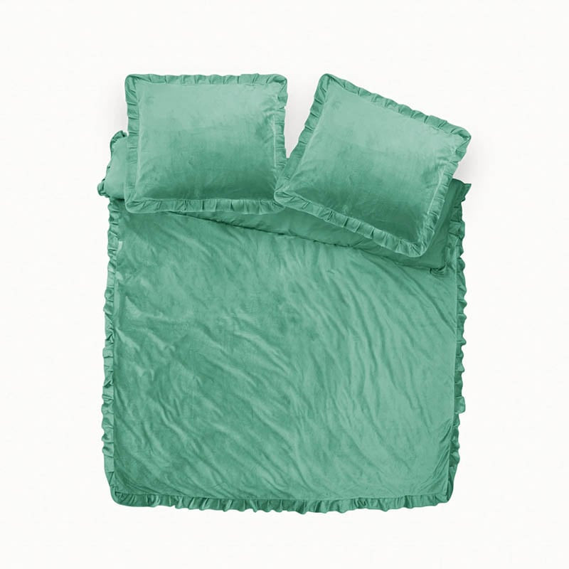 Dekbedovertrek Velvet Ruffles - Lits-Jumeaux (240x220 cm) - Groen Microvezel - Dessin: Effen - Dreamhouse - Dekbed-Discounter.nl