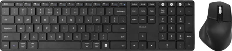 BlueBuilt Draadloos Bluetooth QWERTY Pro Toetsenbord + Ergonomische Bluetooth Muis